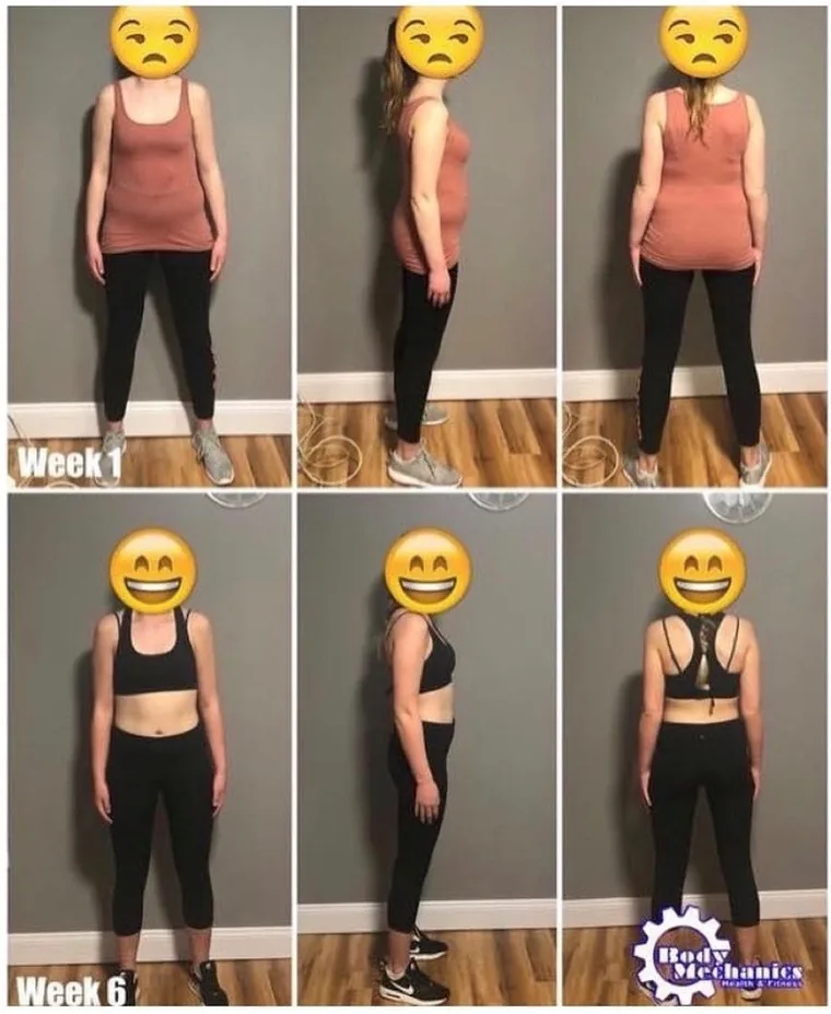 A before and after collage of a BodyMechanics client, with the face covered
